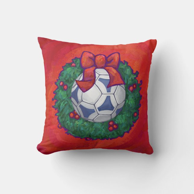Almofada Futbal Festivo em Wreath em Vermelho (Frente)