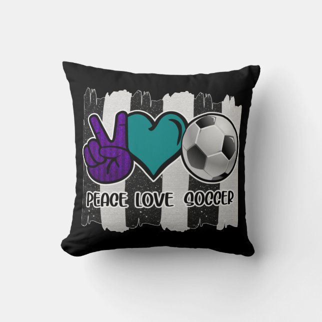 Almofada Futebol de amor à paz em branco e preto (Frente)