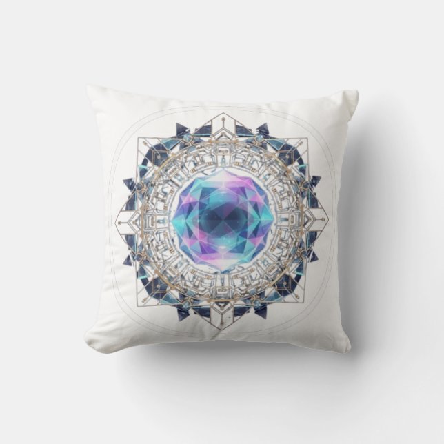 Almofada Futuristic Crystal Mandala – Geometric Tech Art (Frente)