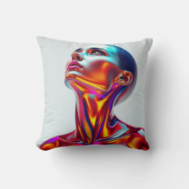 Almofada Futuristic woman portrait, sci-fi aesthetics, neon