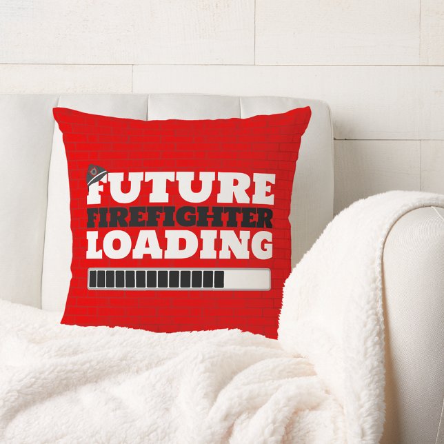 Almofada Futuro Bombeiro Carregando Brick Firecaminhão Déco (Future Firefighter Loading Firetruck Firefighter Décor Throw Pillow - Fire Truck Bedroom or Nursery)