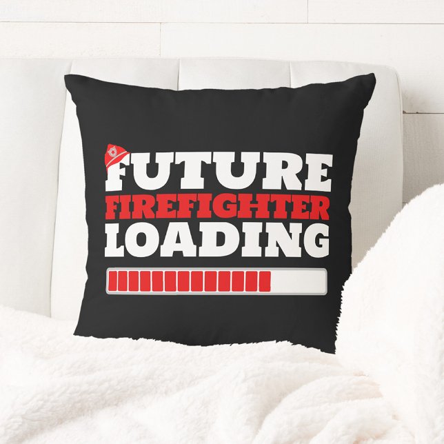 Almofada Futuro Bombeiro Carregando o Furgão de Fogo Décor (Future Firefighter Loading Throw Pillow in Black. Great for any Children's bedroom or Kid Nursery)