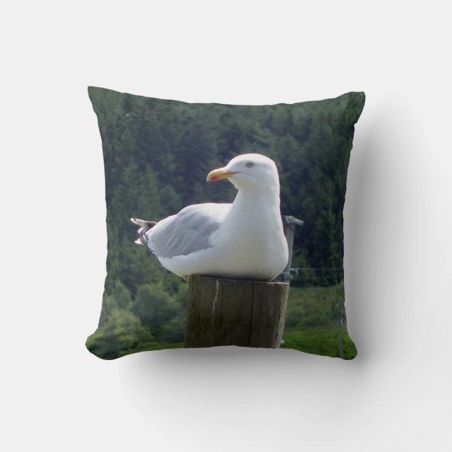 Almofada Gaivota Fofa e Suave Deitada Poste de Madeira Natu (Frente)