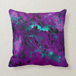 Almofada Galáxia de Mármore Roxo e Azul Água em Aquarela