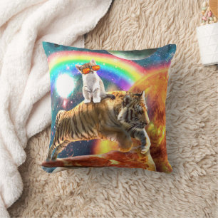 Almofada Galáxia Espacial Tigre Andando Gato na Pizza