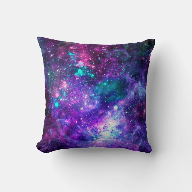 Almofada Galáxia Espaço Roxo Espacial Cósmico Rosa Teal Céu (Frente)