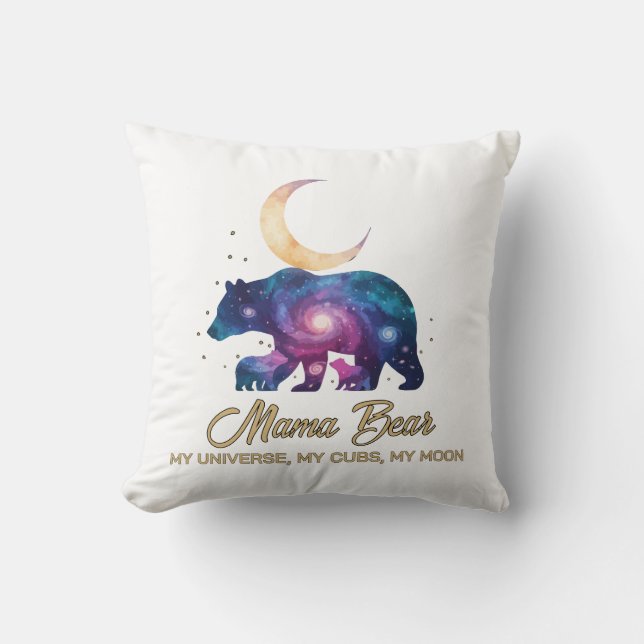 Almofada Galáxia Mamãe Urso & Silhueta da Lua dos Filhotes (Frente)