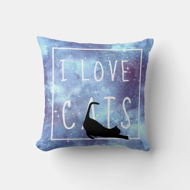 Almofada Galáxia marinho Azul-Aquarela e Gato (Frente)