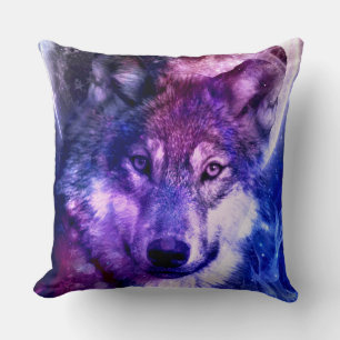 Almofada Galáxia Mystical Wolf Face com Lua Cheia