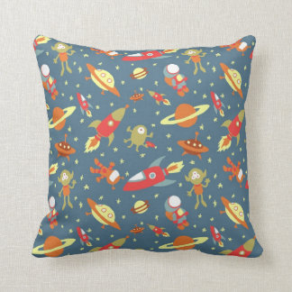 Almofada Galáxia Retroativa Foguetes e Astronautas do Espaç