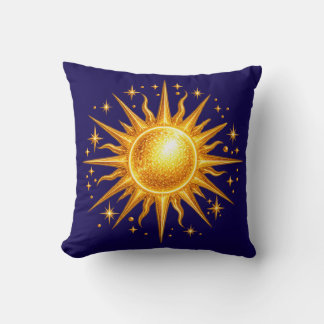 Almofada Galáxia Sol e Estrelas Falso Ouro Azul Marinho