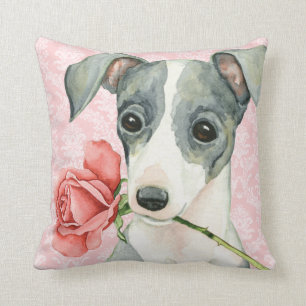 Almofada Galgo italiano do rosa dos namorados