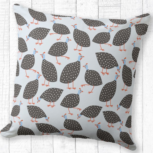Almofada Galinha D'angola Fofa Azul (Guinea fowl pattern fun throw pillow for bird lovers)