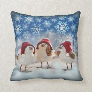 Almofada Galinhas de Natal Aquarelas de Neve