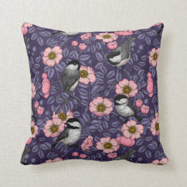 Almofada Galinhas na rosa selvagem de rosa e violeta