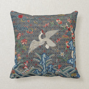 Almofada Galo Oriental Chinês Qing Dinastia Crane E Morcego