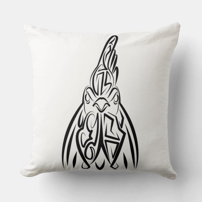 Almofada Galo Tribal Negro e Branco (Frente)