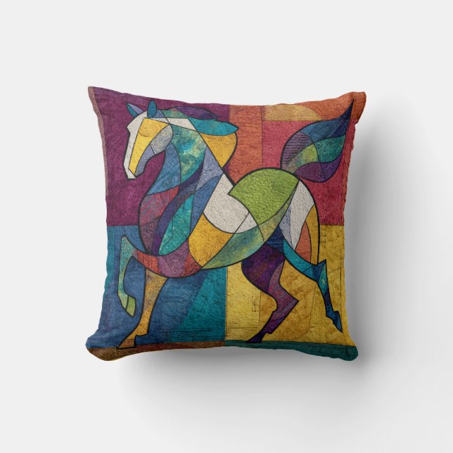Almofada Galopada Cromática – Cavalo Abstrato em Movimento (Frente)