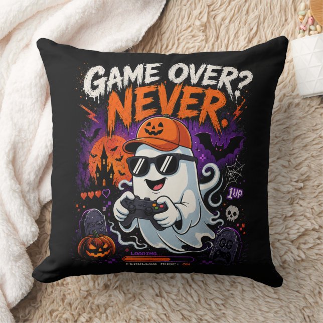 Almofada Game Over Nunca Divertido Fantasma de Gamer Hallow (Cobertor)