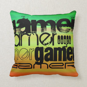 Almofada Gamer; Verde vibrante, Laranja e Amarelo