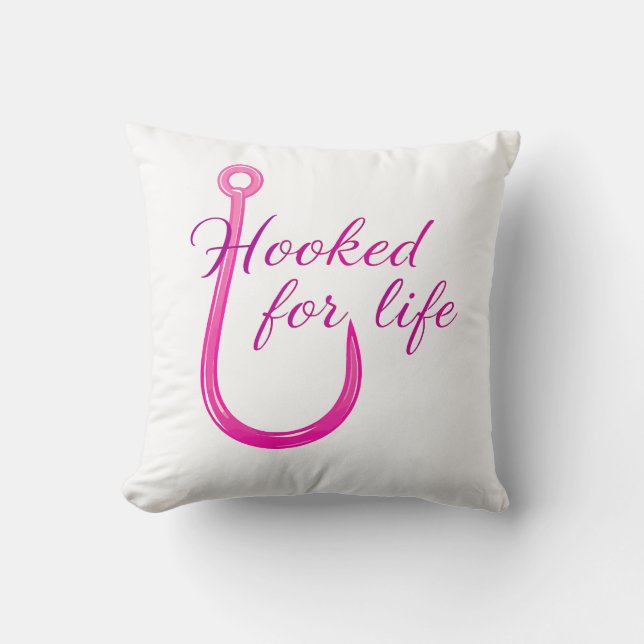 Almofada Gancho de Pesca Rosa Hooked for Life (Frente)