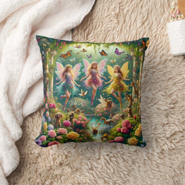 Almofada Garden Fairies Enchanted Bloom Trio Square Pillow (Cobertor)