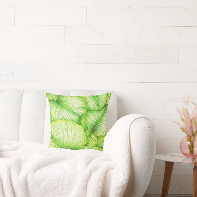 Almofada Garden Leaves Illustration Throw Pillow (Sofá)