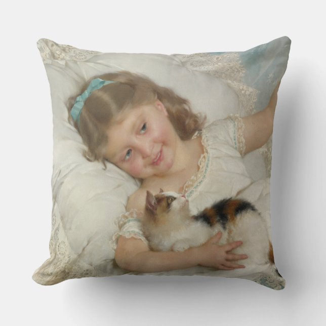 Almofada Garota Abraçando Seu Gato Pet (Frente)