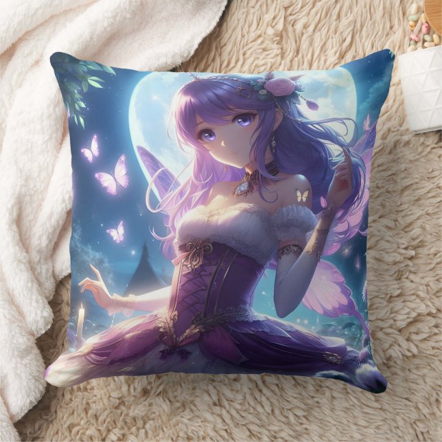 Almofada Garota Anime Asa de Borboleta Violeta Fada da Lua  (Cobertor)