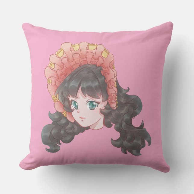 Almofada Garota Anime Kawaii Fofa com Touca e Acento (Frente)
