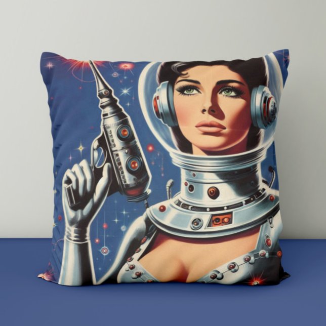 Almofada Garota Astronauta de Ficção Científica Vintage (Criador carregado)