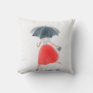 Almofada Garota com guarda-chuva na chuva. ilustração da