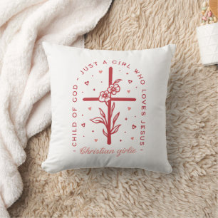 Almofada Garota cristã Jesus cita rosa-rosa-vermelho-prefo