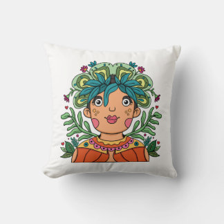 Almofada Garota de Arte Caprichosa com Coroa Floral