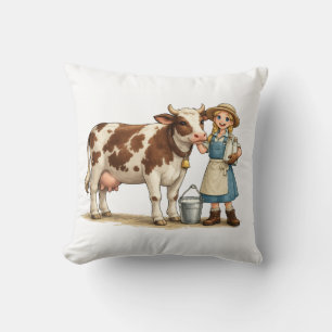 Almofada Garota do campo com vaca, adorável arte do país le