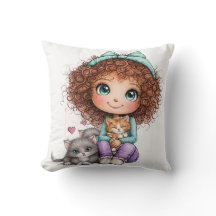 Garota Fofa com Gatinhos Arte Kawaii Aconchegante