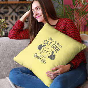 Almofada Garota Gato Amarelo Parece Com Aprovação Travessei