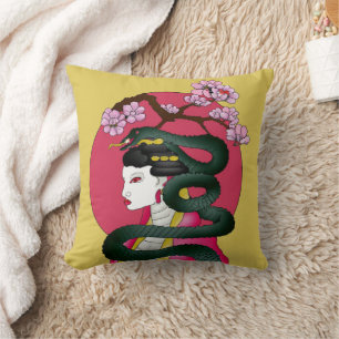 Almofada Garota Geisha e serpente