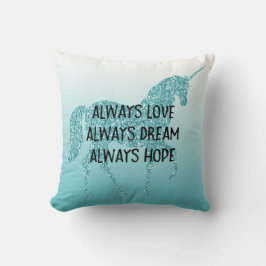 Almofada Garota Glitzy Glitter Aqua Unicórn