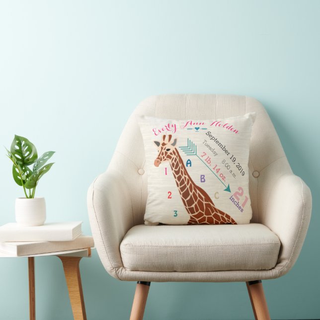 Almofada Garota Nursery Baby Birth Stat Giraffe Arrow Patte (Cadeira)