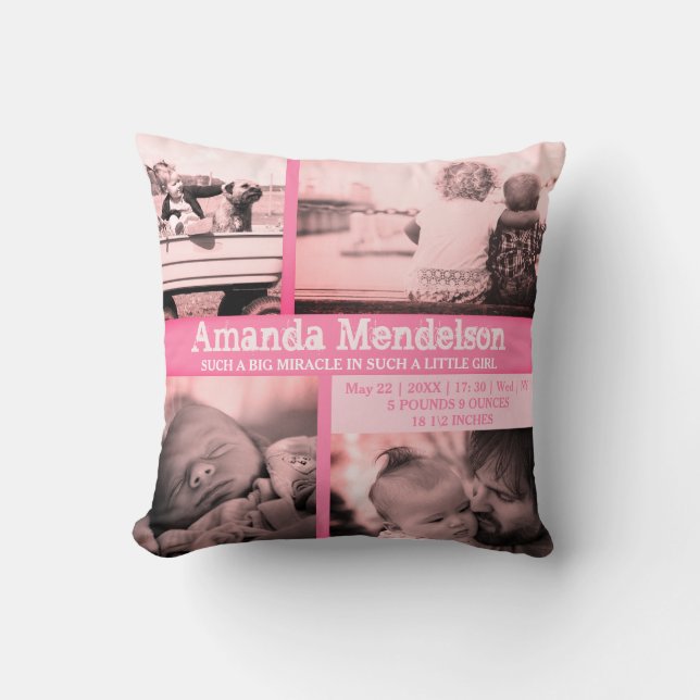 Almofada Garota personalizada, parto rosa, Cushion (Frente)
