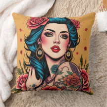 Garota Pin Up de Cabelo Azul com Rosas