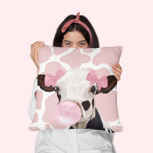 Almofada Garota Rosa Bublegum Piscando Vaca