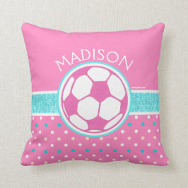 Almofada Garotas Golly: Bola de Futebol Rosa e Teal Monogra