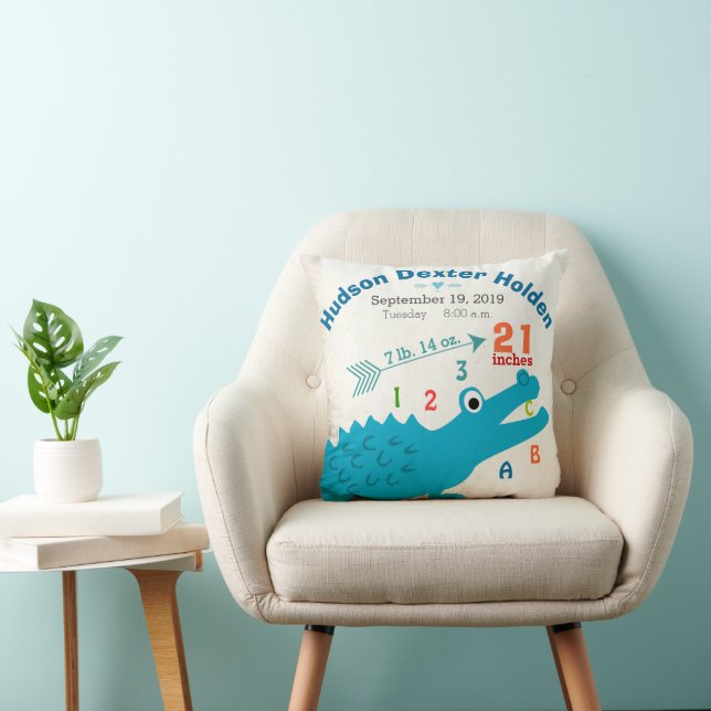 Almofada Garoto Nursery Baby Birth Stat Alligator Seta Cuta (Cadeira)