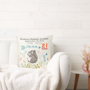 Almofada Garoto Nursery Baby Birth Stat Squirrel Arrow Padr