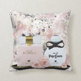 Almofada Garrafas de perfume de Nova Iorque Douradas e rosa
