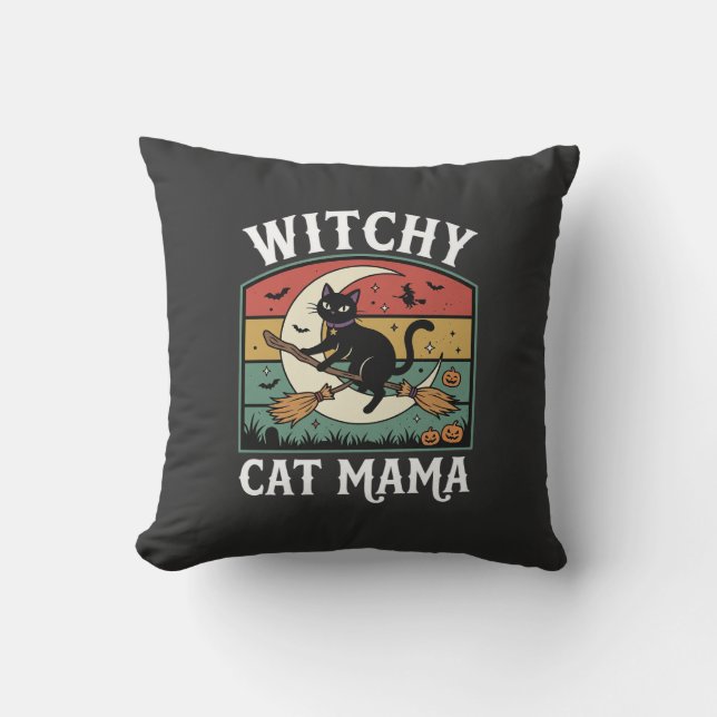 Almofada Gata de Halloween Bruxa Mamãe (Frente)