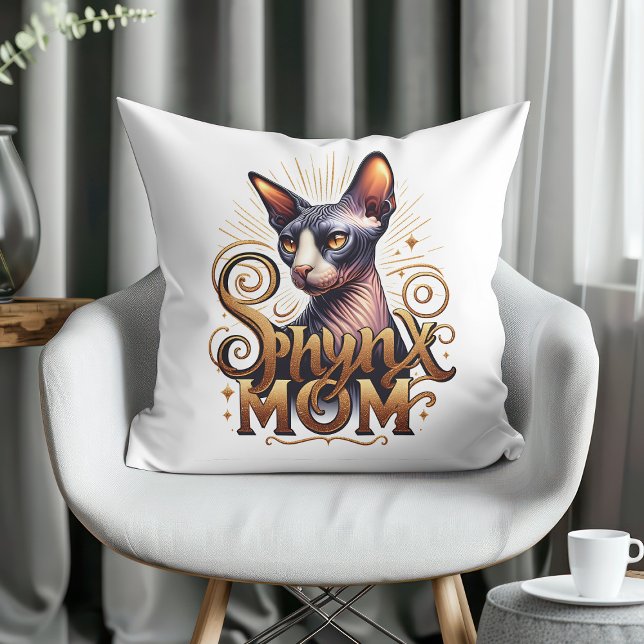 Almofada Gata Sphynx Mãe Dia das Mães (Personalized Sphynx Cat Mom Throw Pillow)