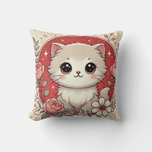 Almofada Gatinho Branco Adorável de Desenho Animado Cercado